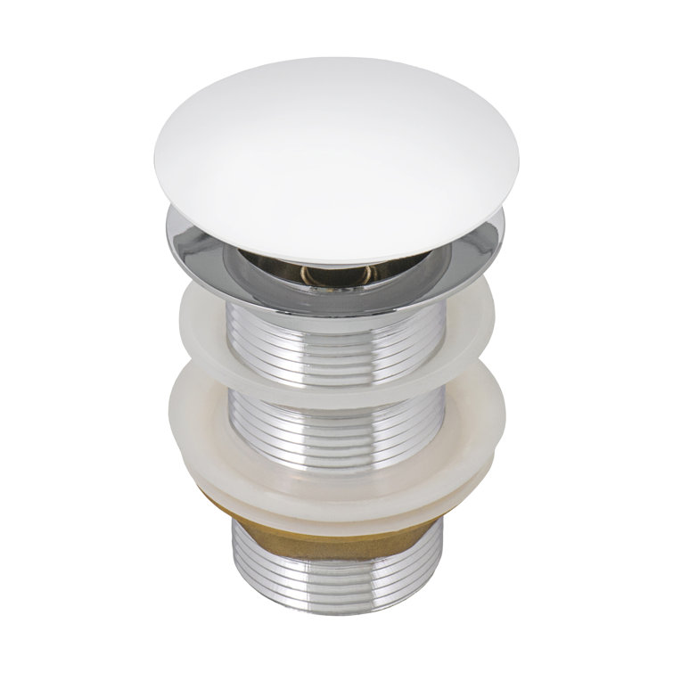 Ruvati White Ceramic Top Push Pop-up Drain for Bathroom Sinks without Overflow