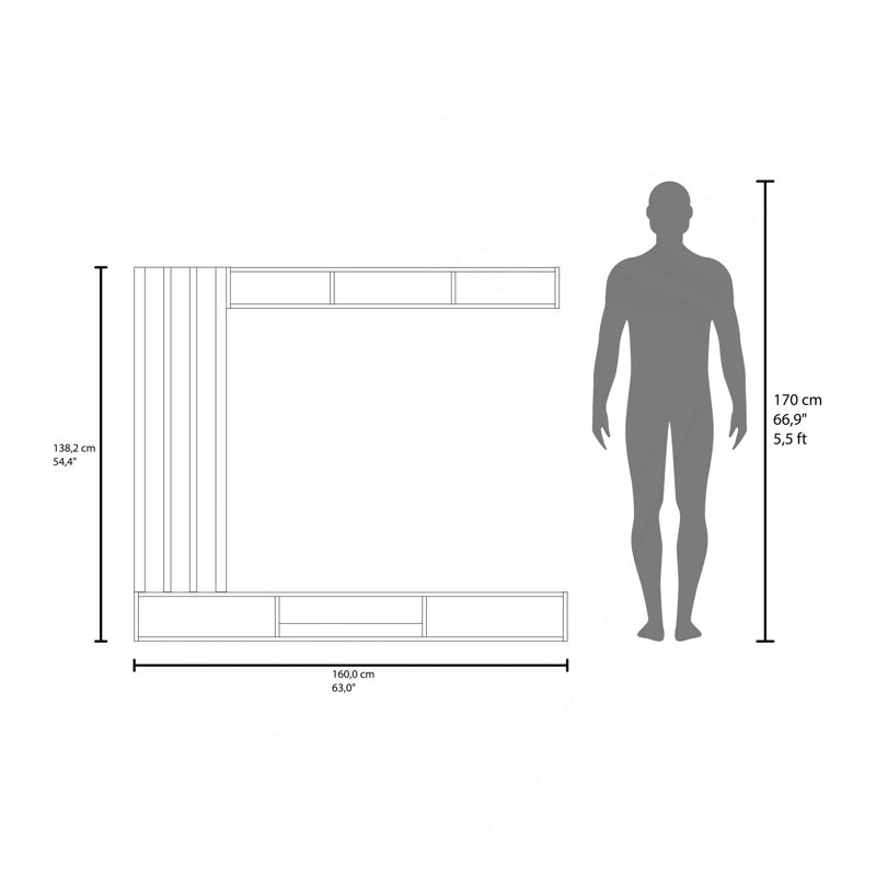 Meuble audio-vidéo pour téléviseur de 65 pouces - Console multimédia murale avec meuble télé flottant, tablette supérieure et panneau de lattes décoratif