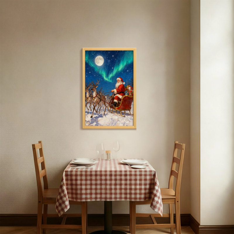 Père Noël de Noël sur un traîneau avec un renne au clair de lune, H 36 po x l 24 po