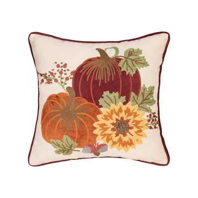 Pumpkins Sunflower Chain Stitch Fall Throw Pillow