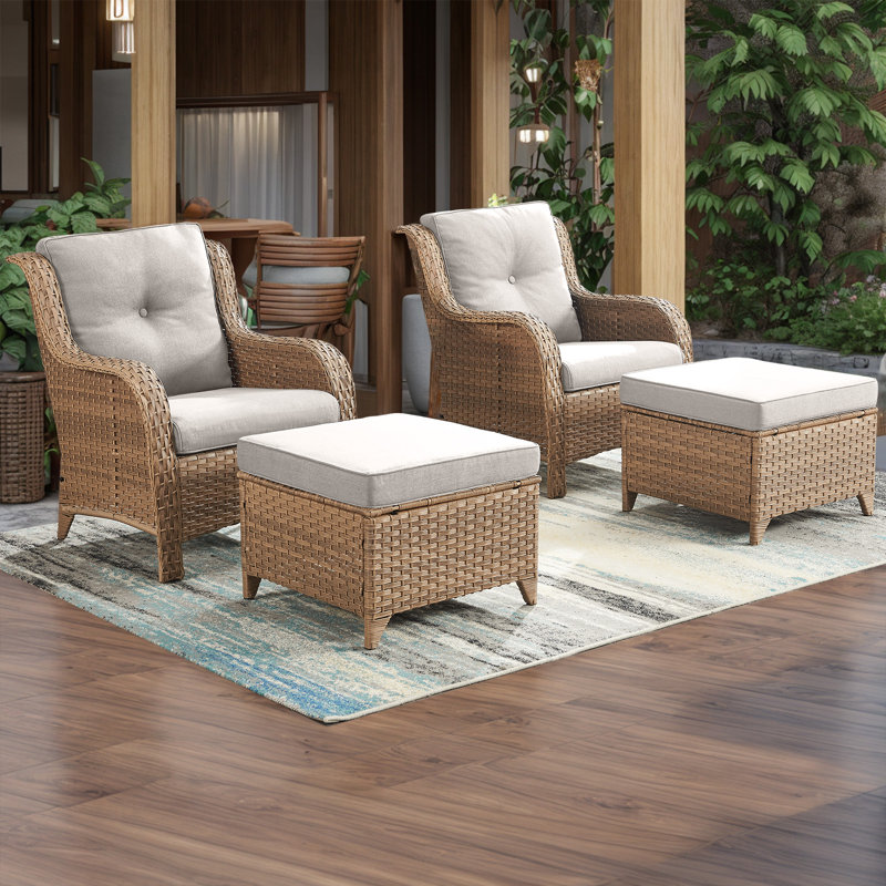 Carolina 4-Piece Wicker Outdoor High-Back Patio Chairs Set With Cushions, Beige
