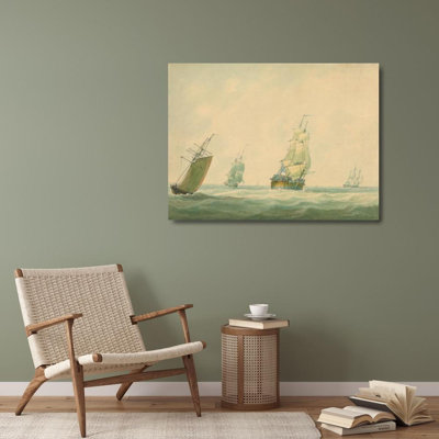 "A Two-Decker and Other Shipping Offshore" by  Nicholas Pocock - Gallery Wrap Canvas Wall Art