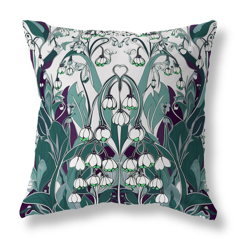 Lily of the Valley Broadcloth Throw Pillow, White/Green/Purple Floral, 16"H x 16"W