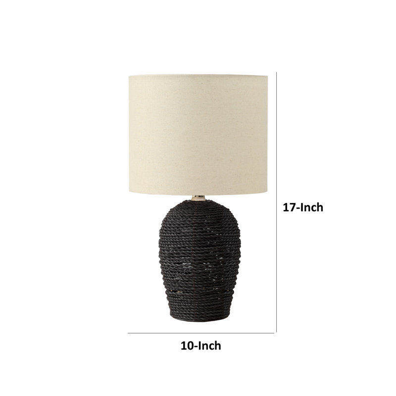 Ezzy Table Lamp With Black Rope-Style Rattan Base, Ivory Linen Shade, Black