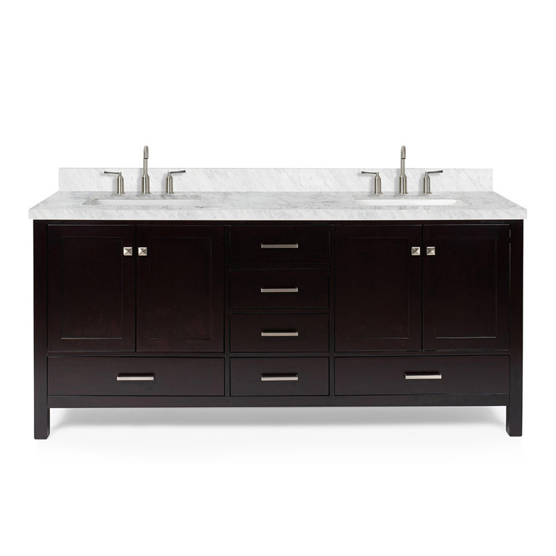 Ensemble de meuble-lavabo double 73 po Cambridge, Espresso, Rectangular