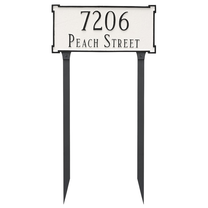 Plaque d'adresse sur 2 lignes pour pelouse, Blanc / Noir