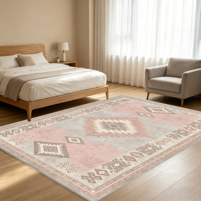Tapis poussiéreux Boho rose pour le salon, doux et confortable, adapté à toutes les saisons, facile à entretenir, tapis de sol intérieur lavable à la machine, sous la table de ferme convenant à la chambre à coucher, à la salle à manger, au bureau, au balcon, au patio