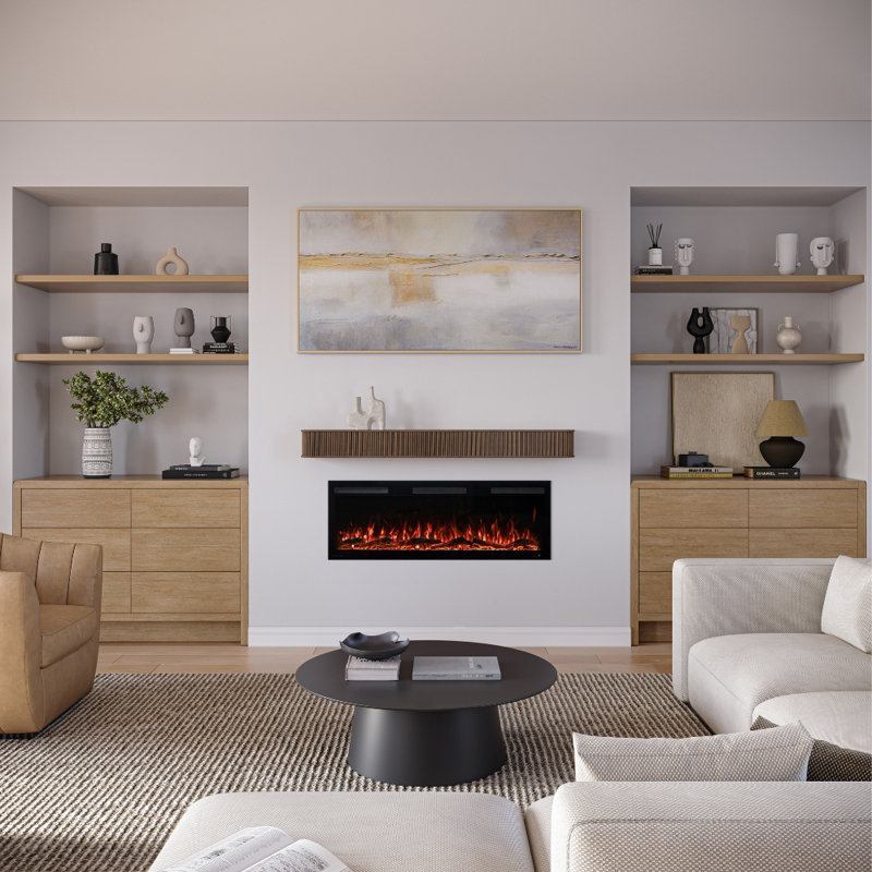 Modern Ember Alfama  Fireplace Wood Mantel Shelf with Fluted “Reed” Details, 72", Umber