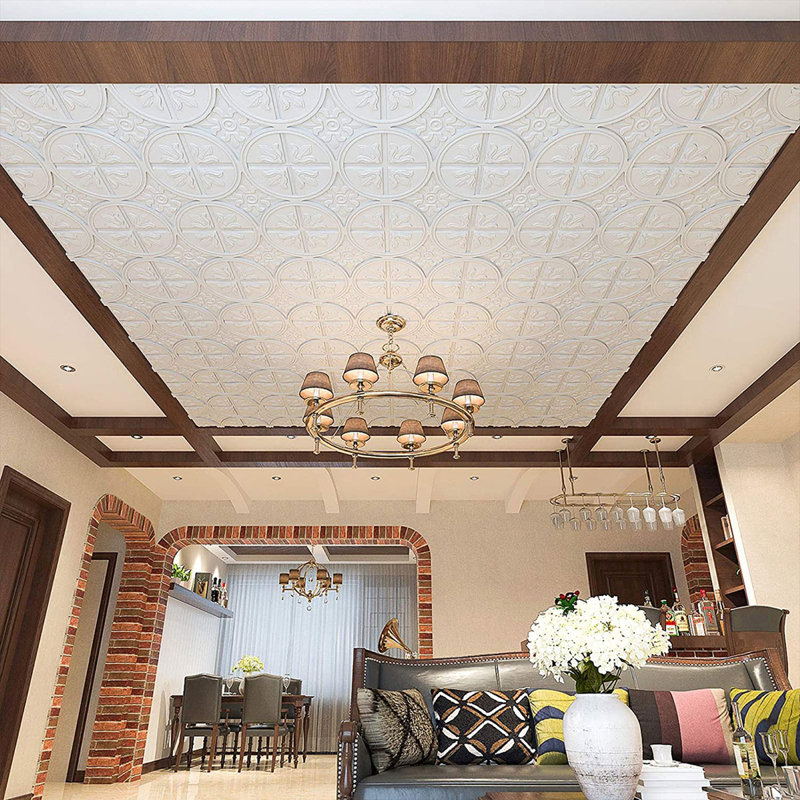 2 Ft. X 2 Ft. Glue-Up or Drop-in PVC Ceiling Tile,Waterproof PVC Panels for Interior Decor, White