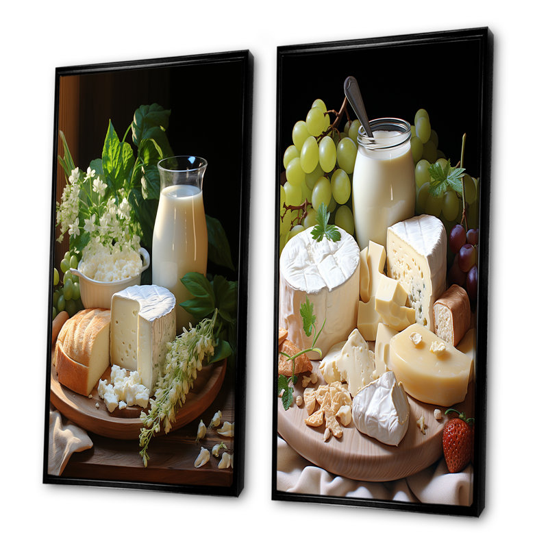 Lait et fromage, sérénité crémeuse - ensemble de 2 reproductions d'art laitier, H 32 po x l 33 po, Cadre noir