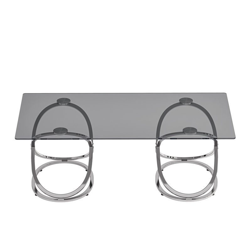 Table basse 31,50 "avec cadre en métal et verre trempé transparent, Argent