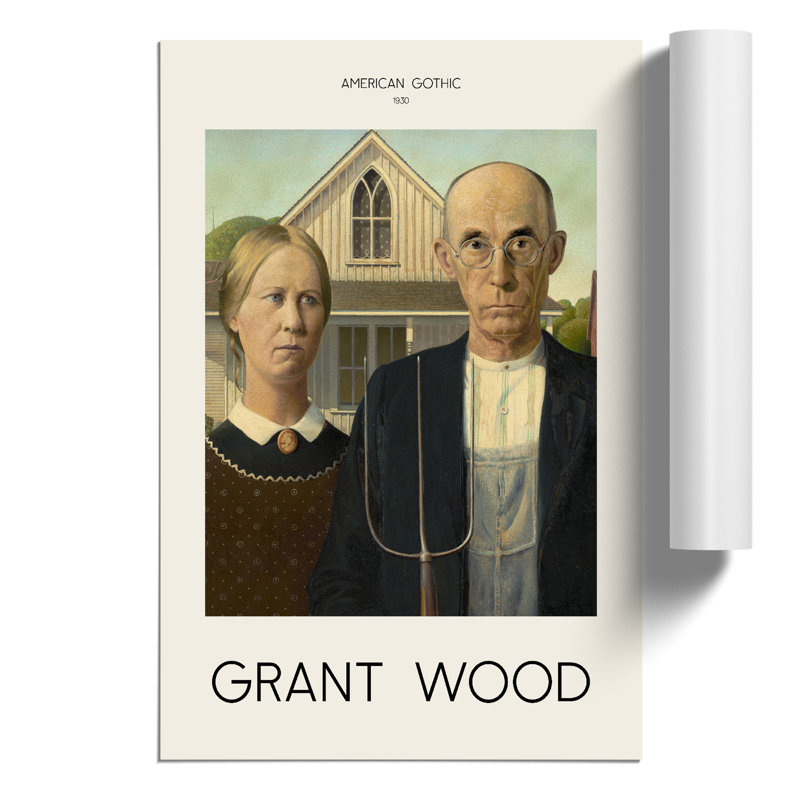 American Gothic by Grant Wood - Unframed Painting, 42cm H x 30cm W x 0.1cm D