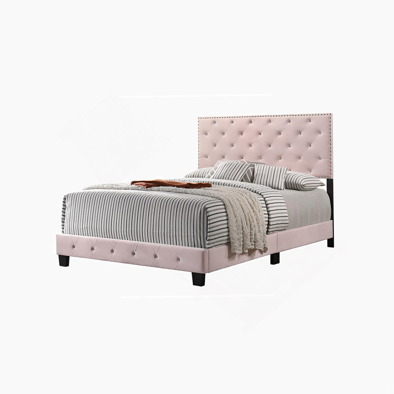 Structure de lit moderne avec tête de lit pour la chambre à coucher, Double, Rose