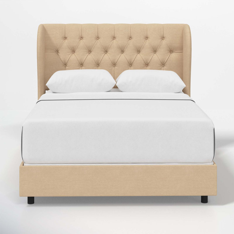 Tomey Upholstered Wingback Bed, Queen, Shantung Khaki