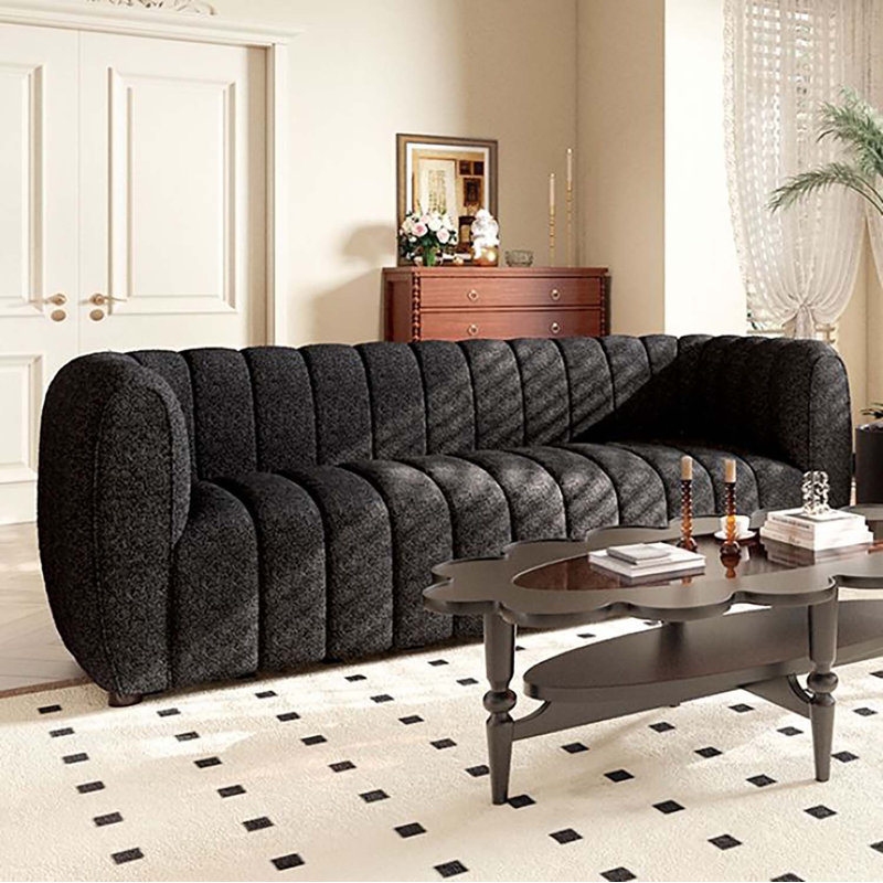 Canapé rembourré Javette, H 31,5 po x l 82,5 po x P 34,5 po, Bouclé noir