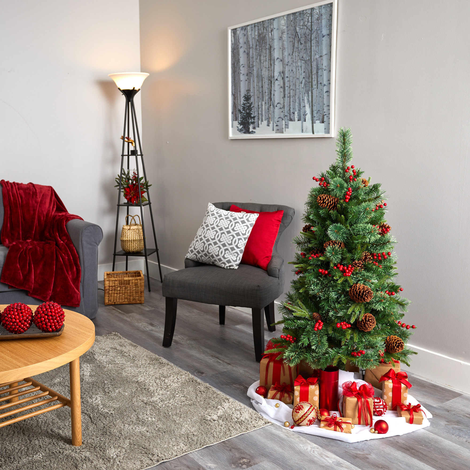 Lighted Artificial Pine Christmas Tree, 4' H