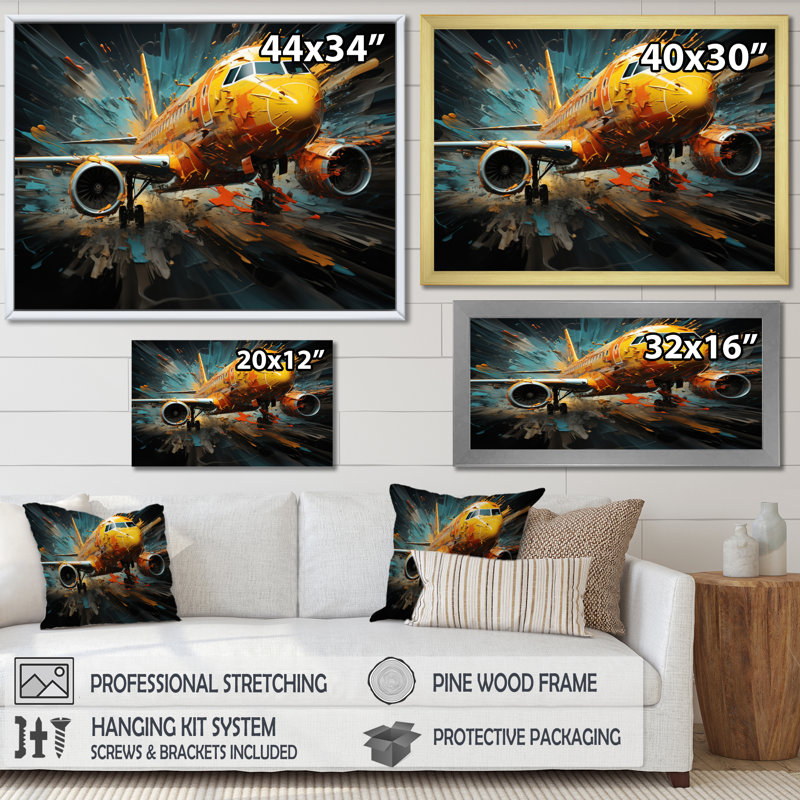 Plane Abstracted Velocity - Transportation Wall Decor, Cadre flottant doré, H 34 po x l 44 po x P 1,5 po