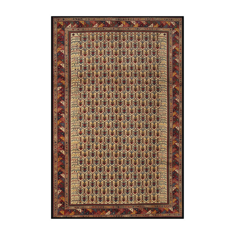 Tapis contemporain brun / rouge / beige, Rectangle 7 pi x 10 pi
