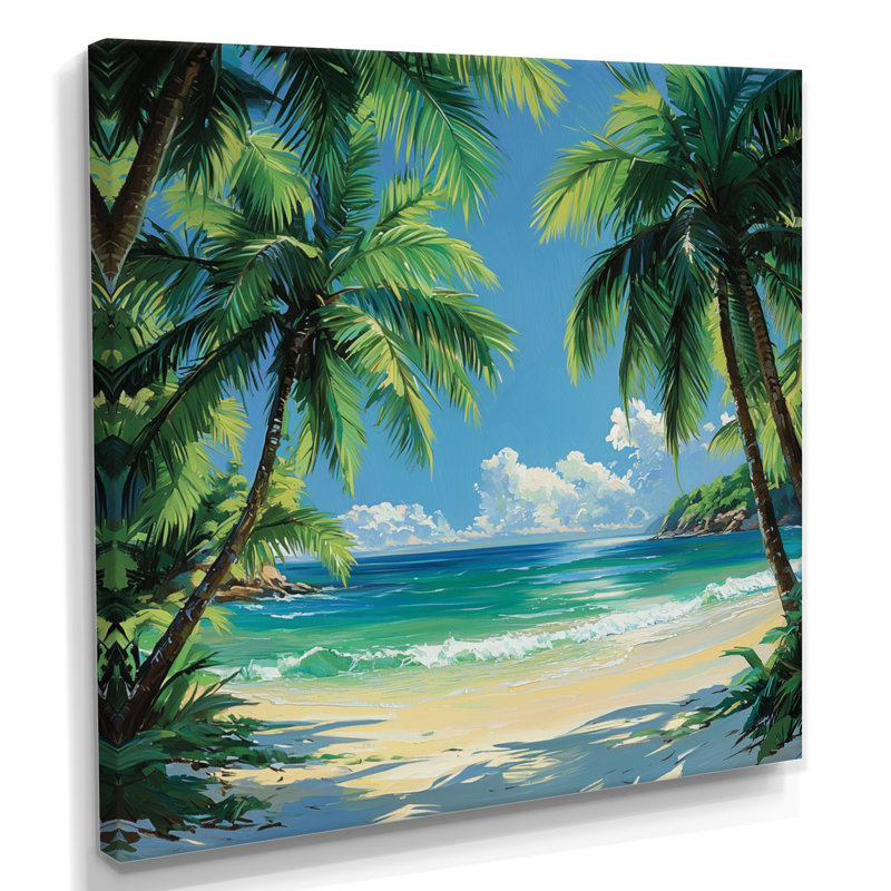 Palmiers côtiers tropicaux au Mexique - grande décoration murale florale, Toile tendue, Ne s’applique pas, H 30 po x l 30 po