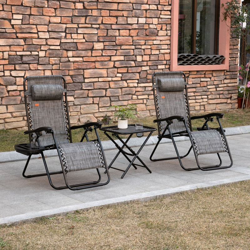 Outsunny Zero Gravity Chair Set With Side Table, Folding Reclining Chair With Cupholders & Pillows, Adjustable Lounge Chair For Pool, Backyard, Lawn, Beach
