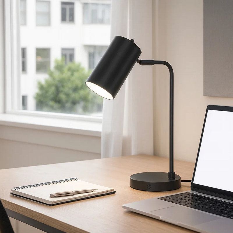 Luminara Mid-Century Modern Table Lamp with USB Port and Adjustable Shade, 17.75"H x 6.25"W x 9.25"D