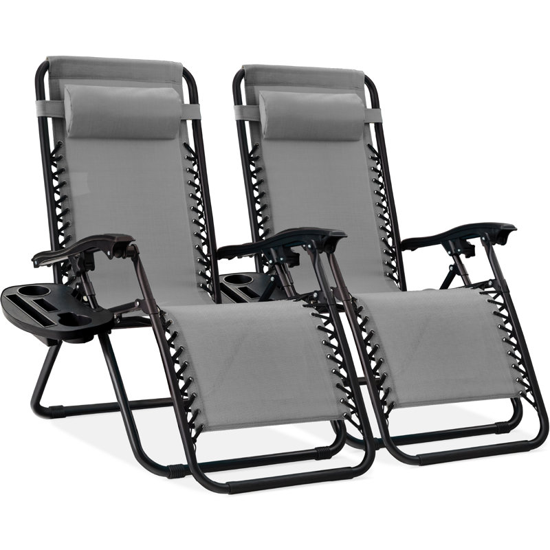 Nathen Zero Gravity Lounge Chair Recliners for Patio, Pool w/ Cup Holder Tray, Ice Gray