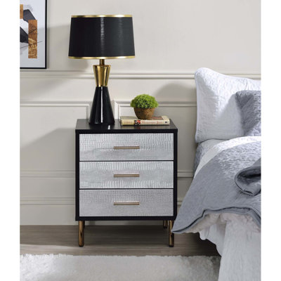 3 Drawers Nightstand With Metal Legs And Delightful Design For Bedroom Silver Gold Particleboard