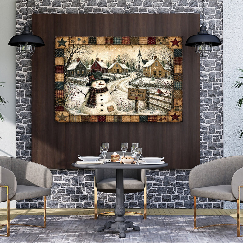 Le bonhomme de neige Hobo, impression abstraite de paysage d'oiseaux d'hiver, H 40 po x l 60 po