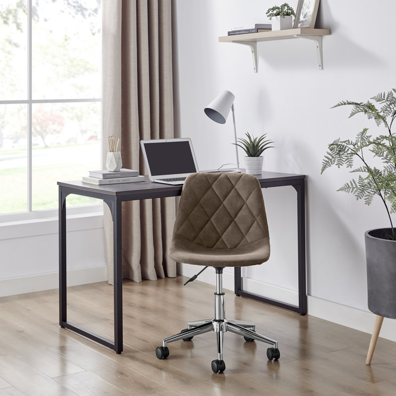Alexandrino Luxury Scandi Home Office Vanity Chair - Modern Minimalist Quilted Design, Brown/Silver