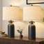 Ensemble de lampes de table en céramique à intensité variable H 24 po avec abat-jour cylindrique en lin Anazagene-409073935