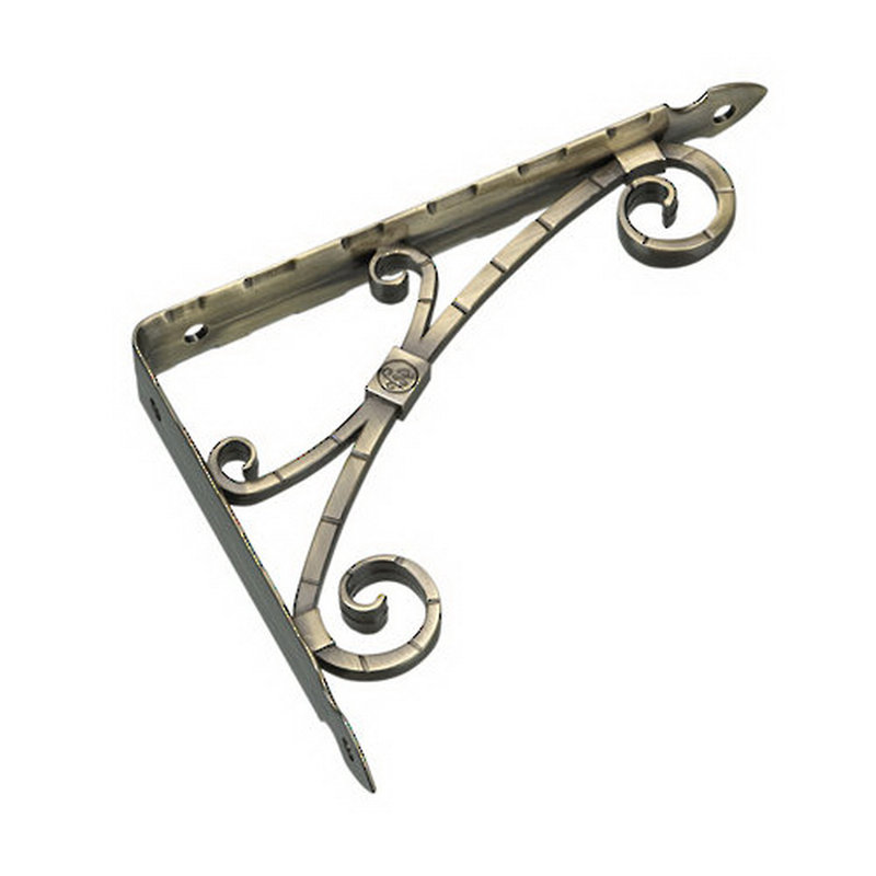 Équerres de tablette décoratives, Laiton antique brossé, H 9,13 po x l 1 po x P 7,125 po