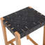 Tabouret de comptoir en bois massif sans dossier - Siège à sangle en similicuir tissé avec rivets en laiton et plaque de repose-pieds en métal-129460317