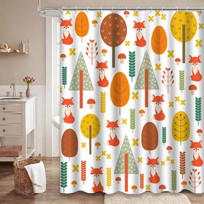 Rideau de douche avec 12 crochets Autumn Woodland Plants Trees