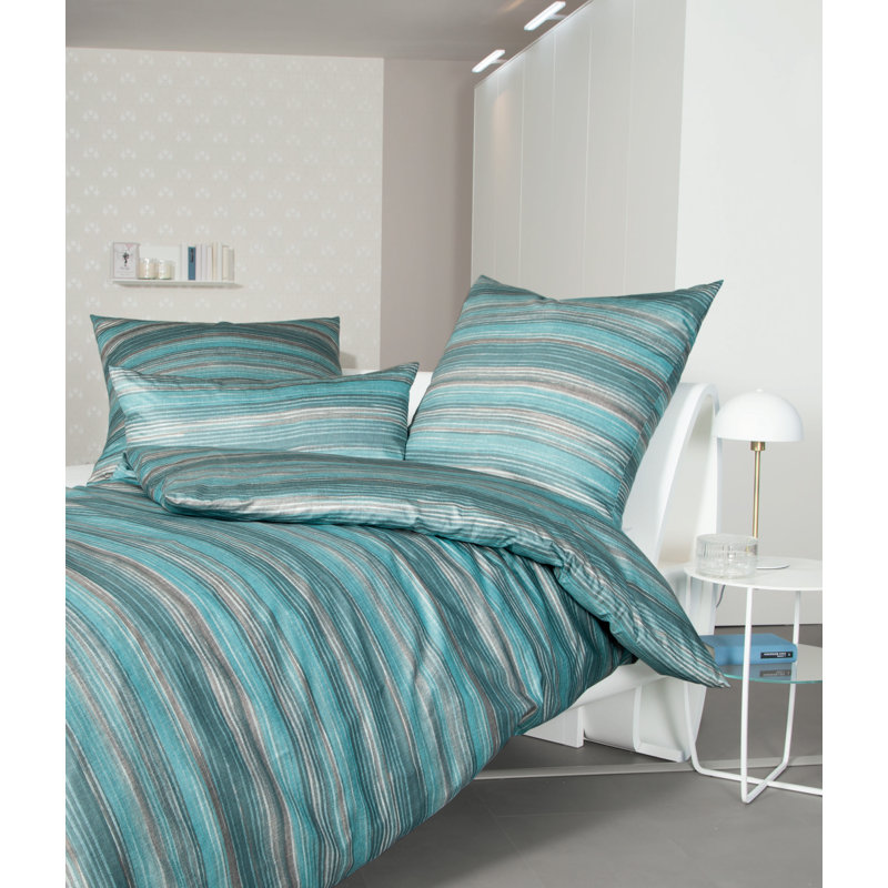 Messina Cotton Striped Duvet Cover Set with Pillowcases, Siena/Tabasco, 155 x 200cm Duvet Cover + 1 Standard Pillowcase
