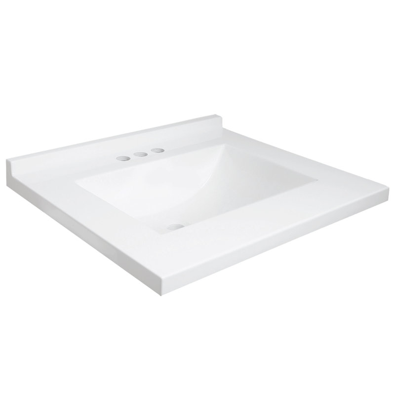 25-Inch Solid White Cultured Marble Vanity Top with Backsplash