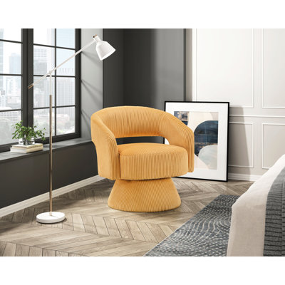 Chaise moderne rotative à 360 degrés en velours côtelé jaune, structure en bois massif, assise confortable pour le mobilier de bureau