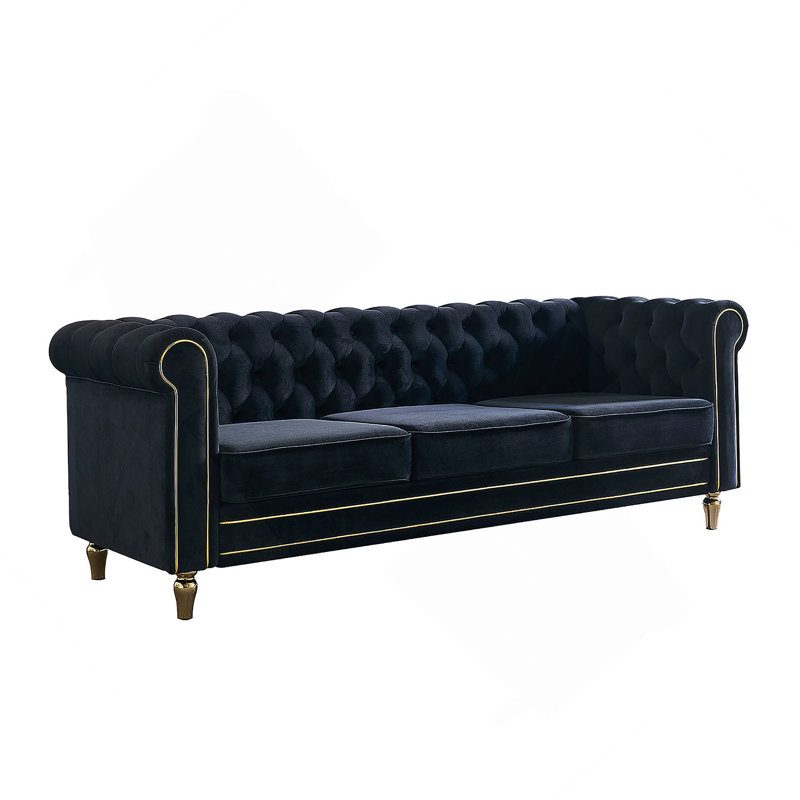 Canapé Chesterfield en velours de 84,65 po pour salon noir, Black
