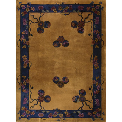 Tapis antique en laine bleu, jaune / or / orange
