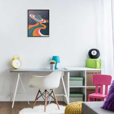 Retro Space Planet Gray Framed Giclee Art by Nataly White