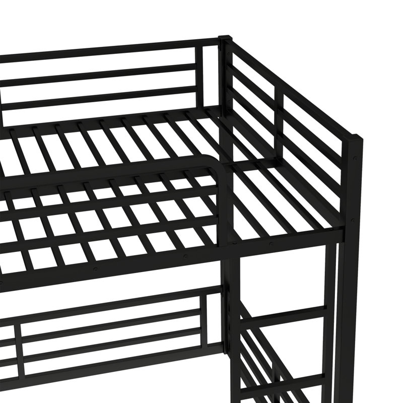 Metal Bunk Bed, Full XL Over Full XL Floor Bunk Bed Frame,Heavy-Duty Bunk Bed For Kids, Teens, Adults, Noise-Reduced Design, Black