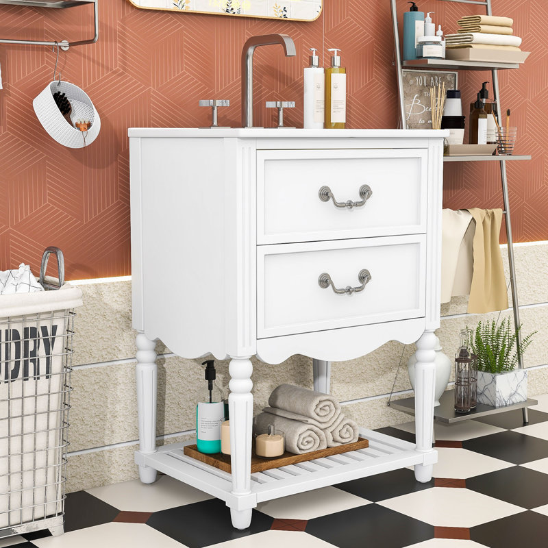 Retro Palace Bathroom Vanity: Timeless Elegance with Functional Storage, White