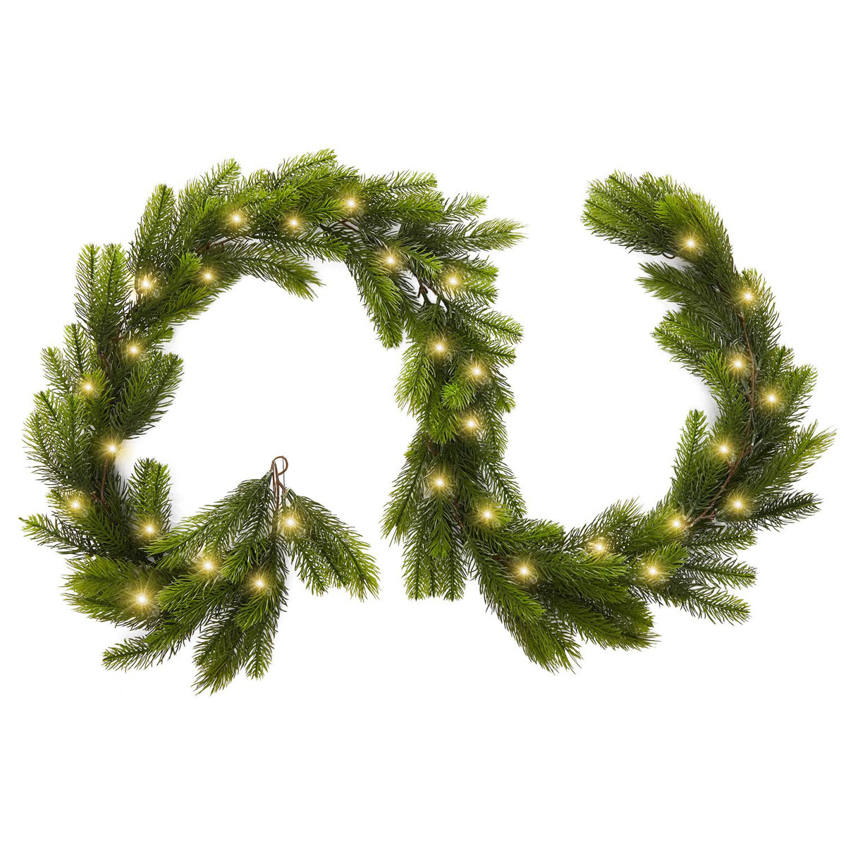 Guirlande verte de noël de 6 pieds avec lumières LED, guirlande de cèdre réaliste et guirlande de cipprès, pièce maîtresse de Table de cheminée de vacances  15