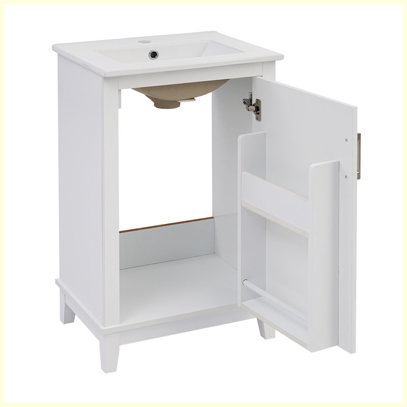 Petit meuble-lavabo moderne avec lavabo en céramique, Blanc