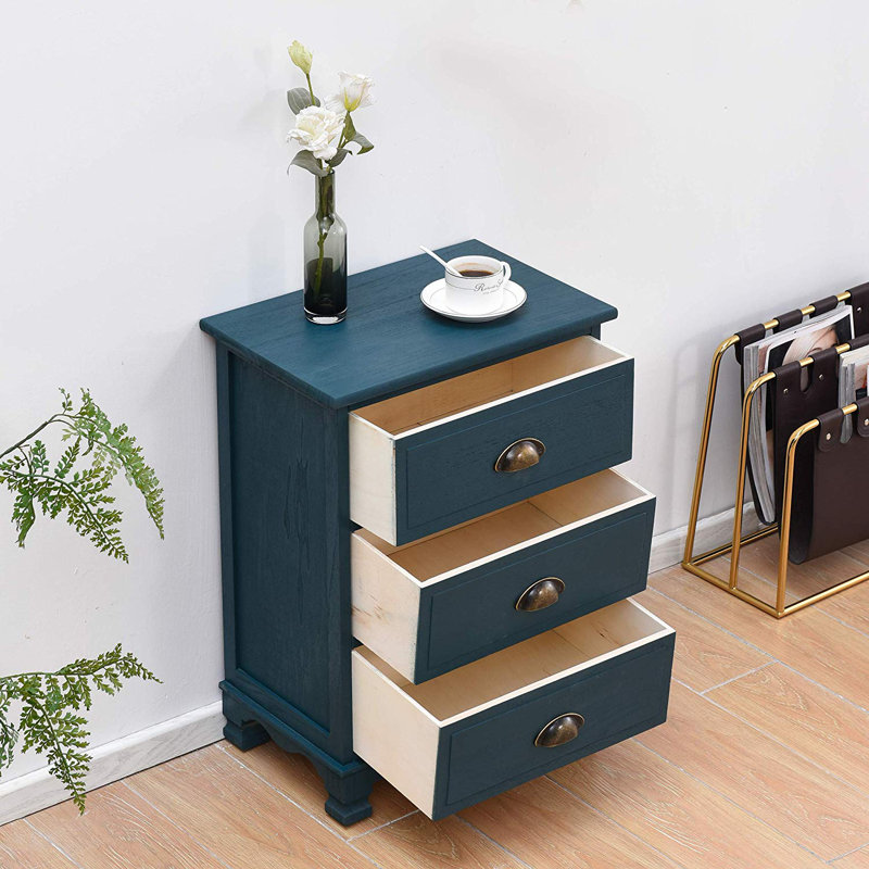 Allyson 45cm W Solid Wood Bedside Table, Blue