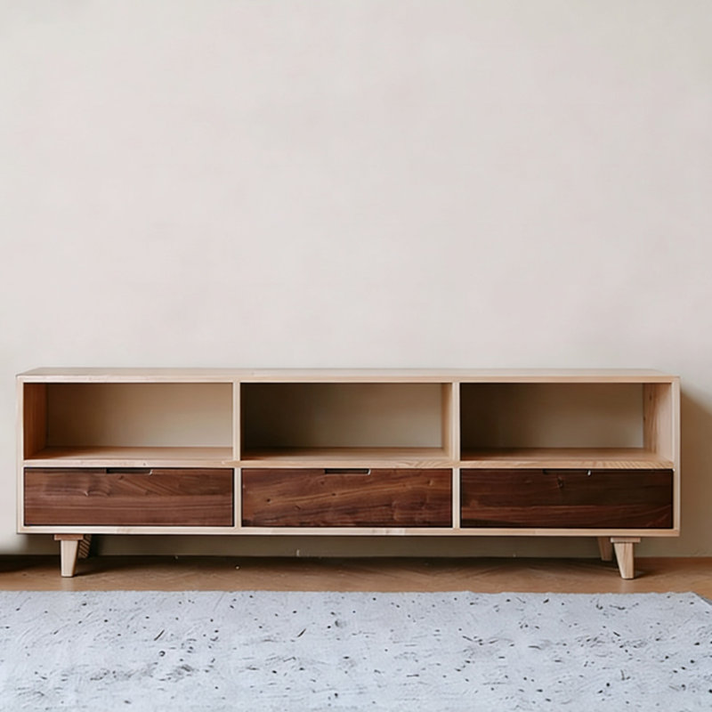 Modern Nut-Brown Solid Wood TV Stands, 21.65"H x 78.74"L x 15.75"W