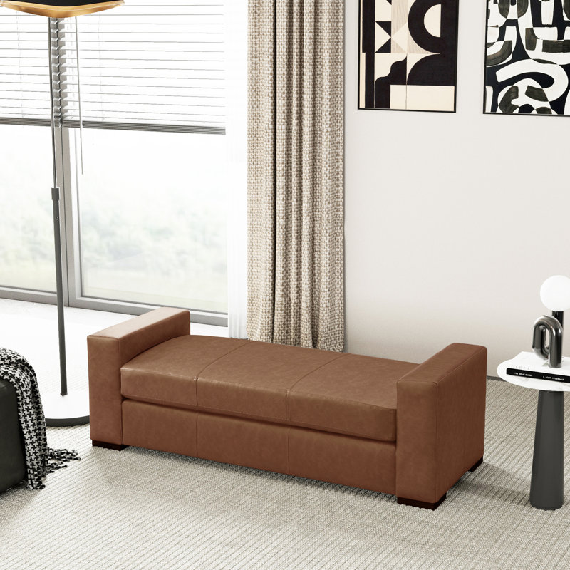 Repose-pieds en similicuir brun élégant et durable, 18.5 " H x 18.75 " L x 47.75 " D, Brown PU