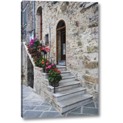 Italy, Petroio Flowers Line a Stairway' Photographic Print on Wrapped Canvas -  Winston Porter, 1DF73099331C4CB6AFFA57A8A9916953