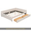 Grand lit plateforme tapissier avec port USB et 2 tiroirs, beige-2035398761