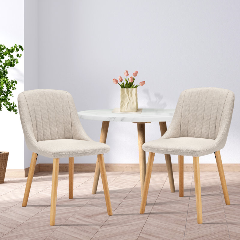 Velvet Dining Chairs With Wooden Legs Set Of 4, Beige Linen/Natural, 2