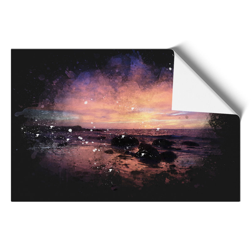 Purple Beach Sunset Paint Splash - Frameless Print, 21cm H x 30cm W x 0.1cm D